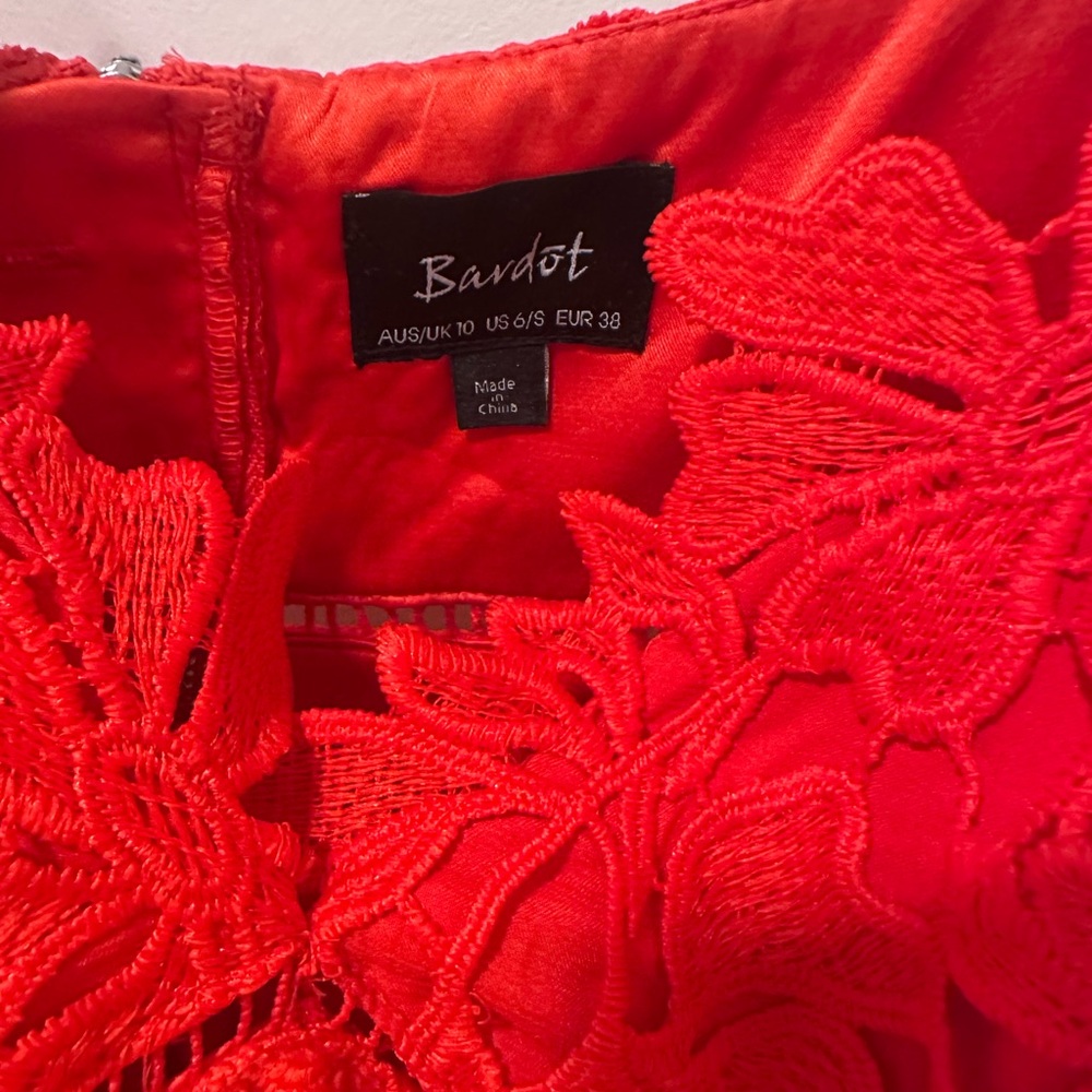 Bardot Red Spaghetti Strap Midi Sundress for Weddings - Picture 3 of 5